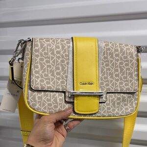 Calvin Klein Beige and Yellow Crossbody Bag